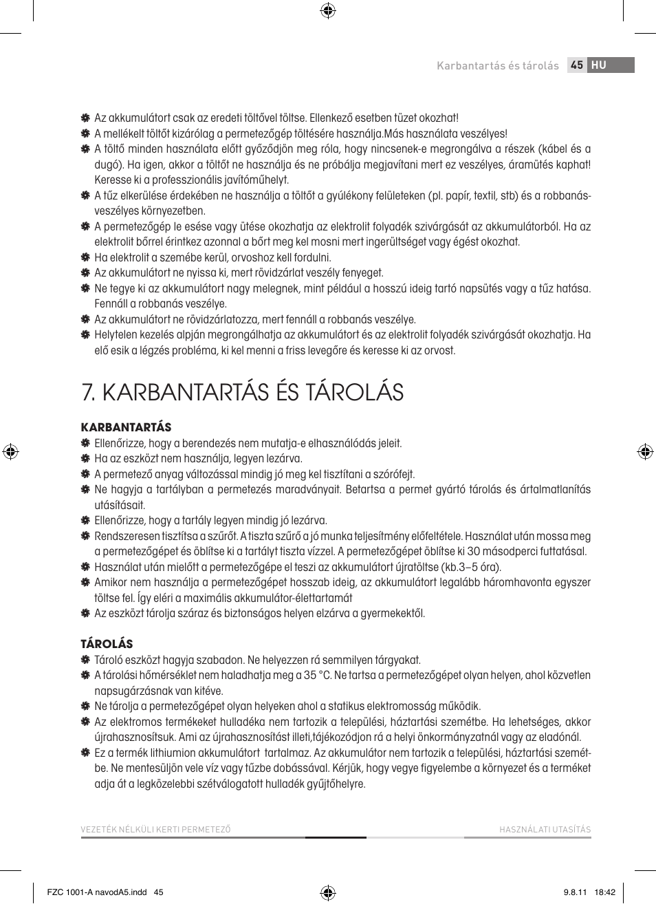 Karbantartás és tárolás | Fieldmann FZC 1001-A User Manual | Page 45 / 64