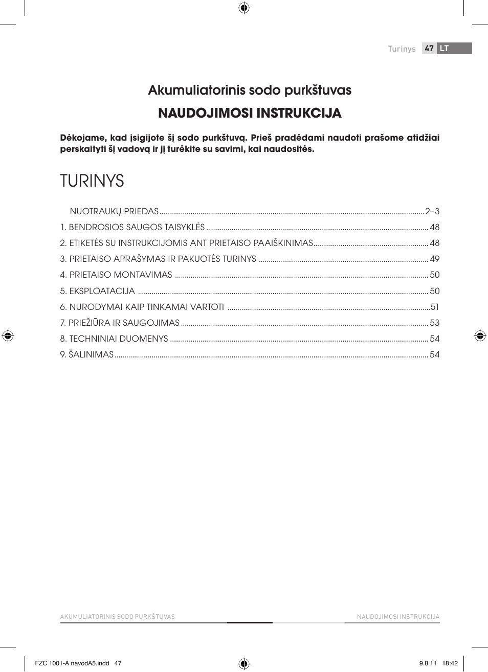 Turinys | Fieldmann FZC 1001-A User Manual | Page 47 / 64