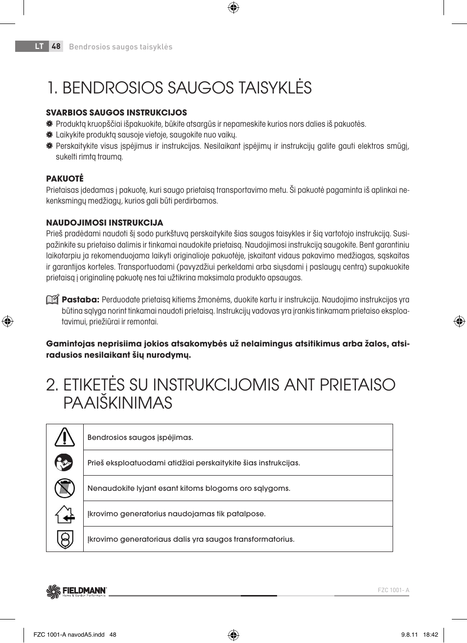 Bendrosios saugos taisyklės | Fieldmann FZC 1001-A User Manual | Page 48 / 64