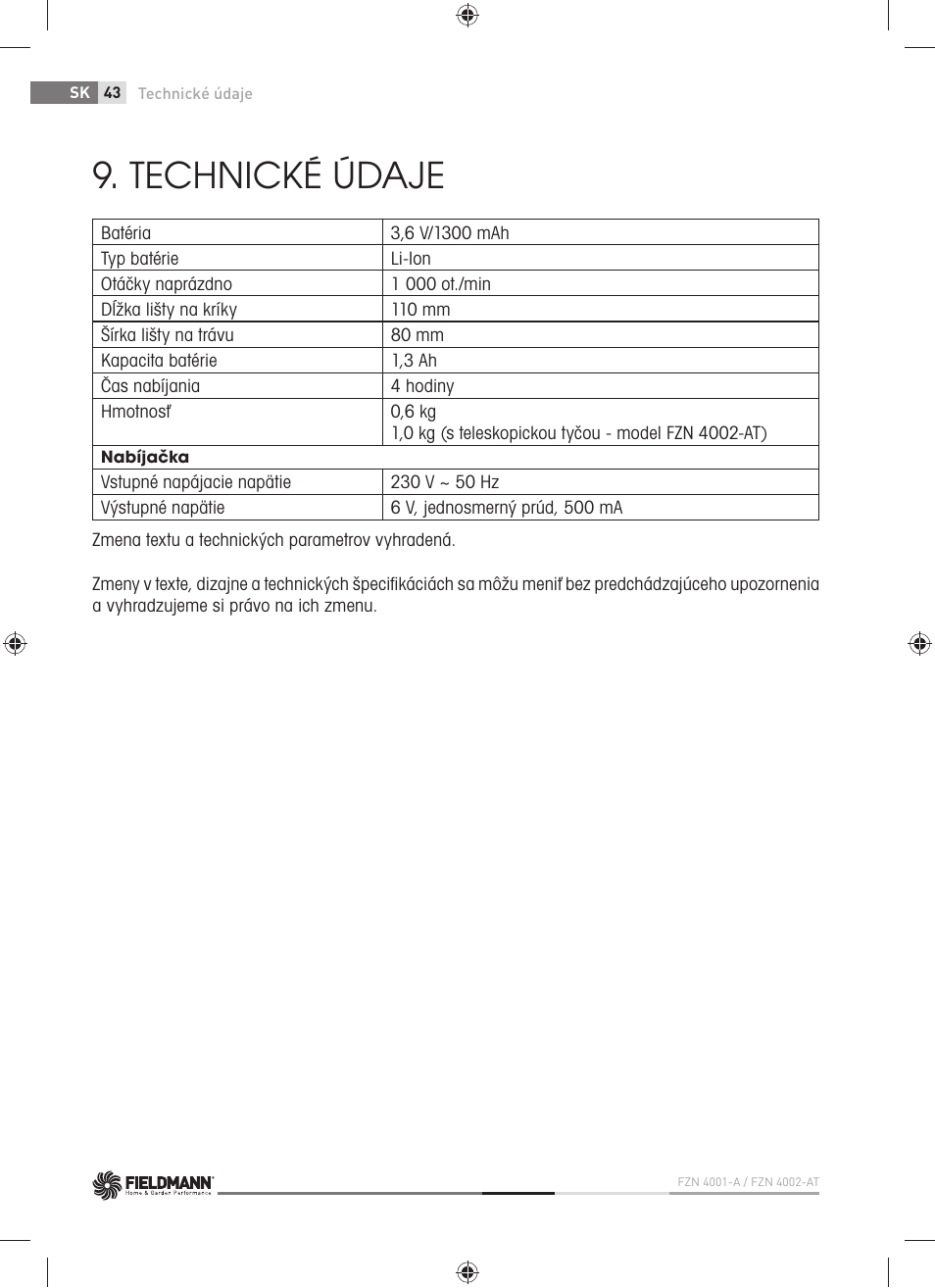 Technické údaje | Fieldmann FZN 4002-AT User Manual | Page 44 / 104