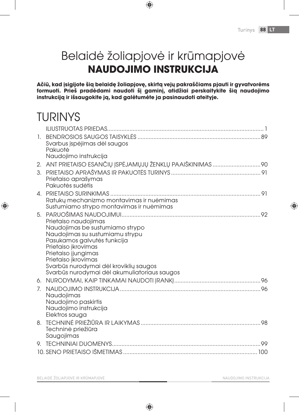 Belaidė žoliapjovė ir krūmapjovė, Turinys, Naudojimo instrukcija | Fieldmann FZN 4002-AT User Manual | Page 89 / 104