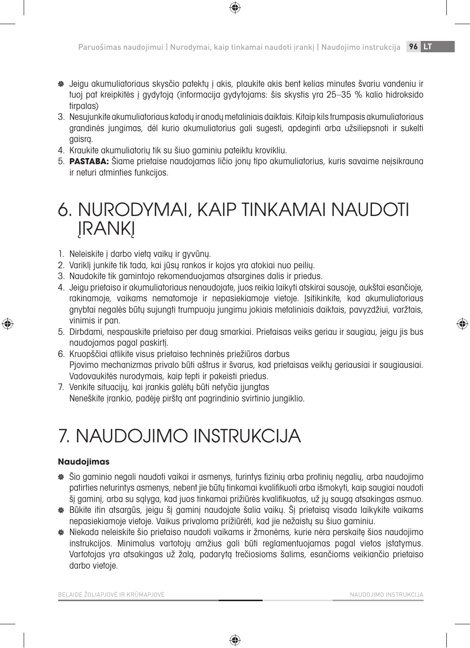 Nurodymai, kaip tinkamai naudoti įrankį, Naudojimo instrukcija | Fieldmann FZN 4002-AT User Manual | Page 97 / 104