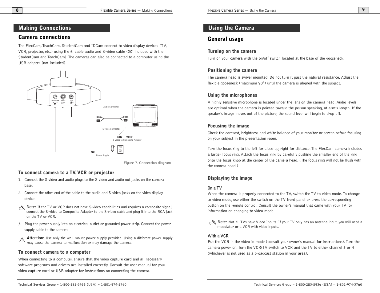 General usage, Using the camera camera connections, Making connections | ClearOne comm Flexible Camera User Manual | Page 6 / 12