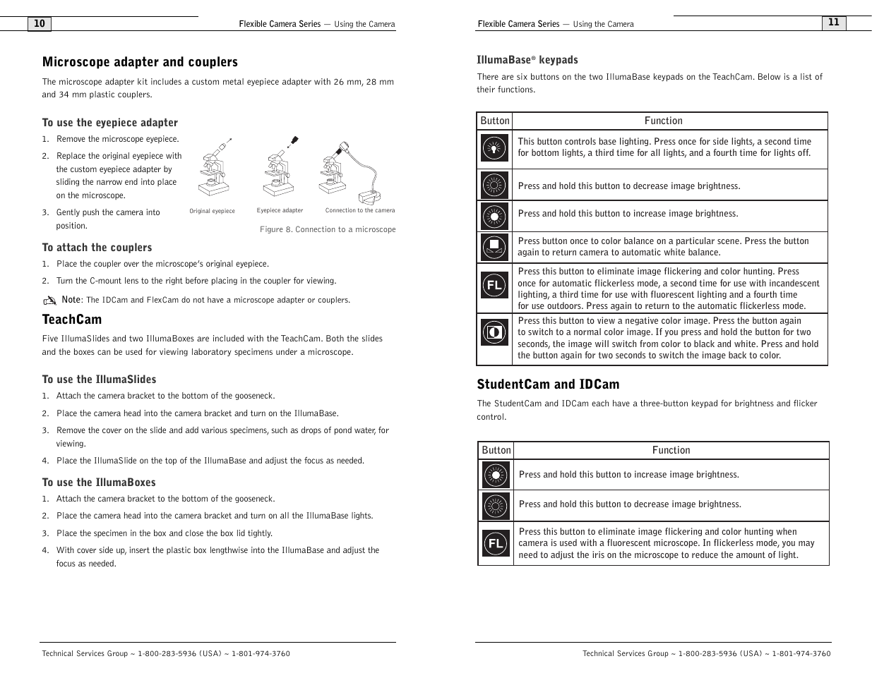 Studentcam and idcam, Microscope adapter and couplers, Teachcam | ClearOne comm Flexible Camera User Manual | Page 7 / 12