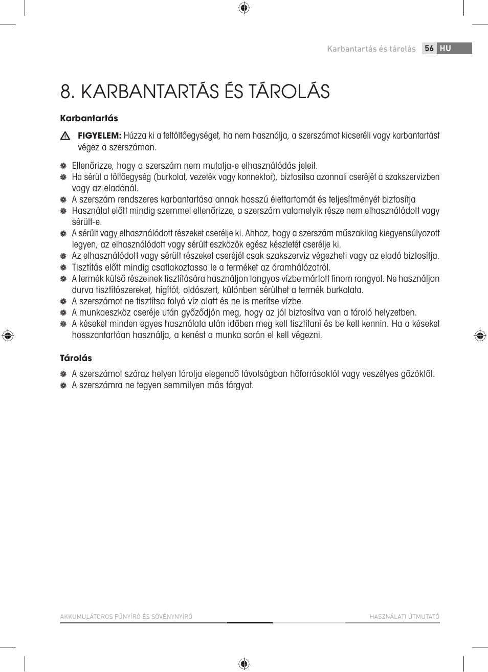 Karbantartás és tárolás | Fieldmann FZN 4001-A User Manual | Page 57 / 104