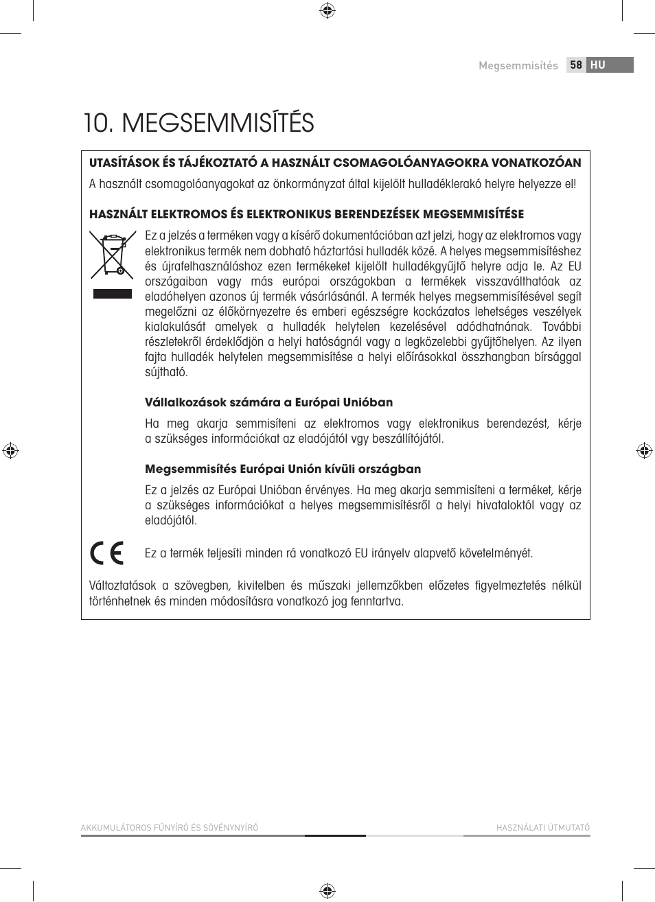 Megsemmisítés | Fieldmann FZN 4001-A User Manual | Page 59 / 104