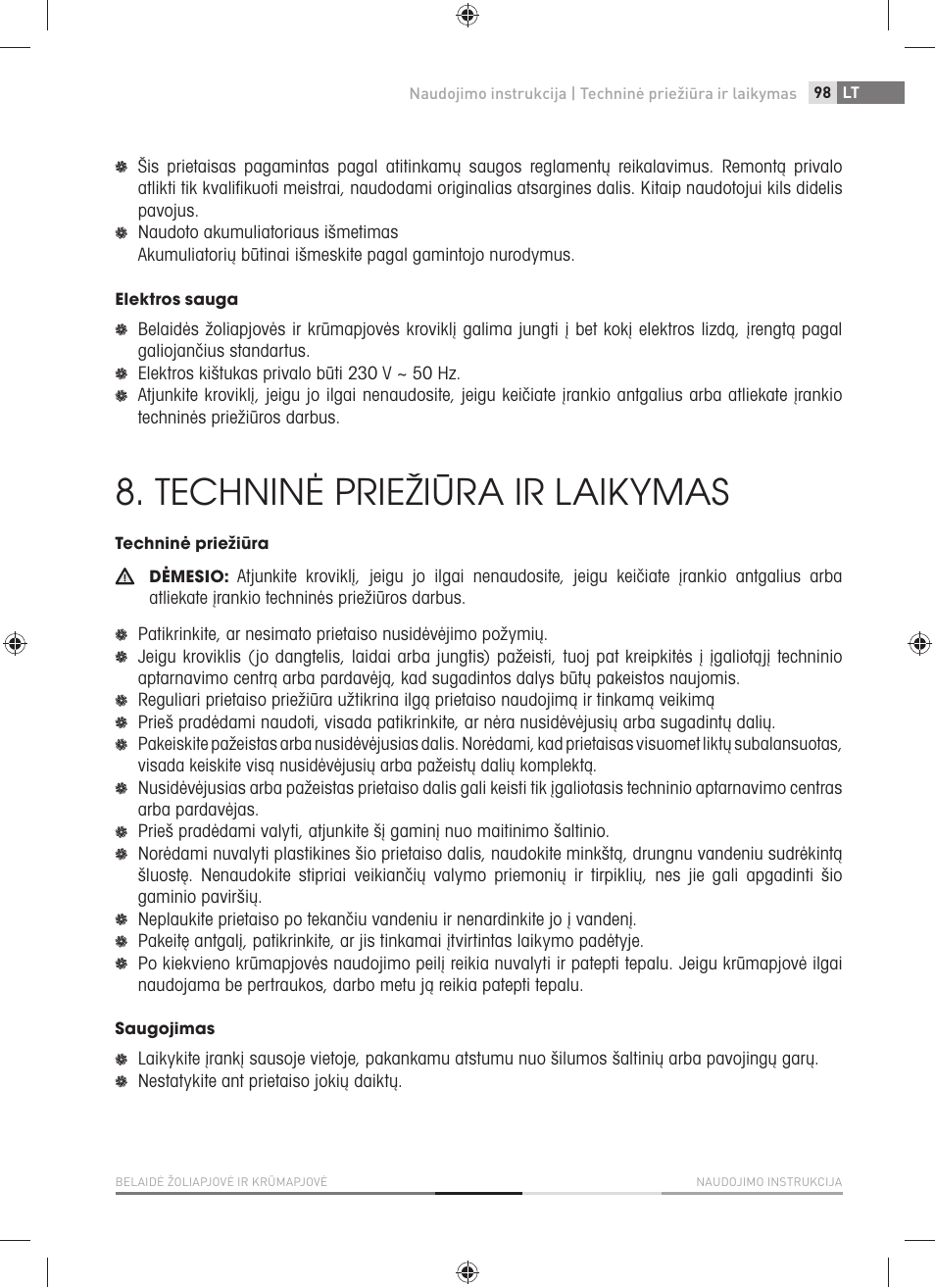 Techninė priežiūra ir laikymas | Fieldmann FZN 4001-A User Manual | Page 99 / 104