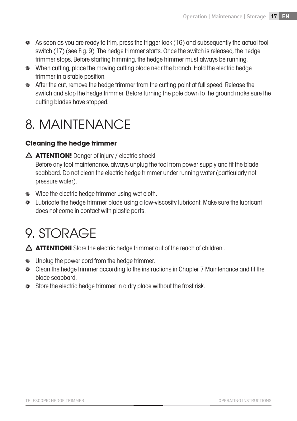 Maintenance, Storage | Fieldmann FZN 6005-E User Manual | Page 17 / 80