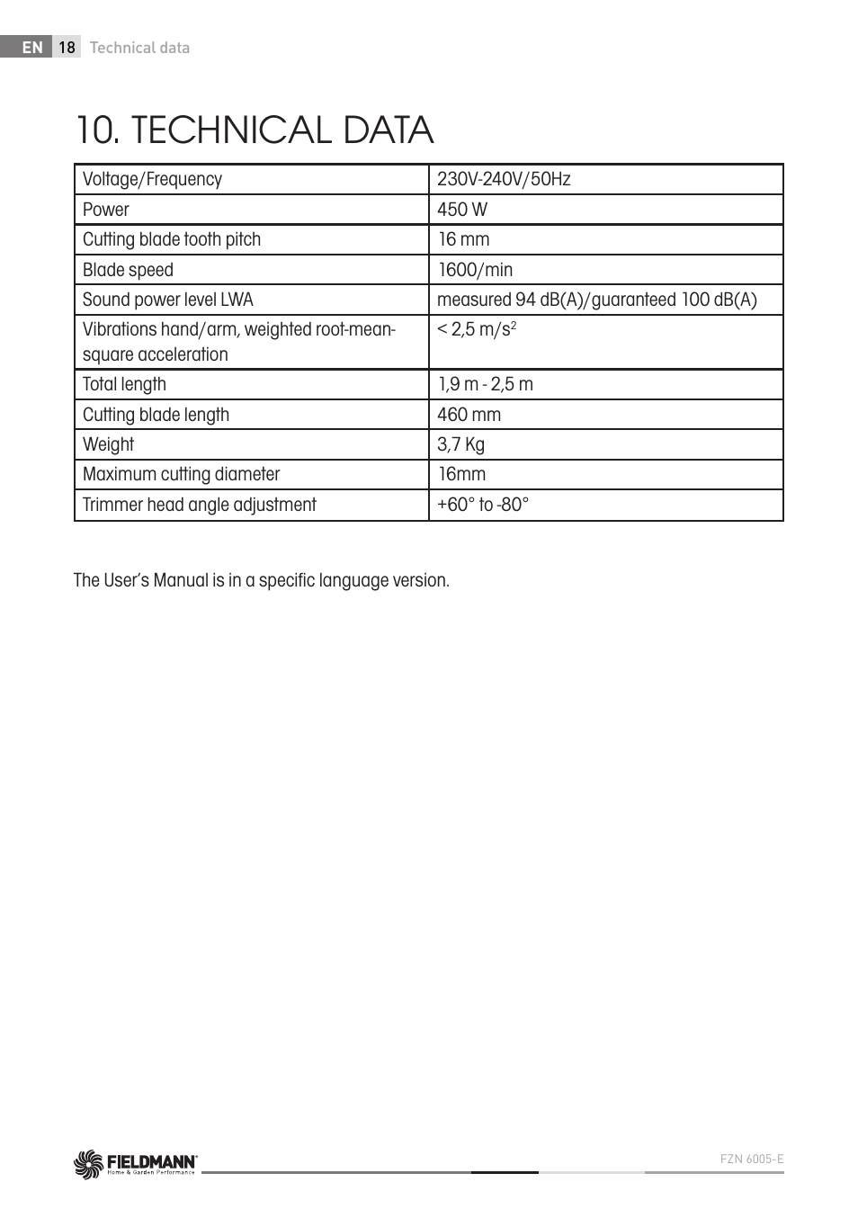 Technical data | Fieldmann FZN 6005-E User Manual | Page 18 / 80