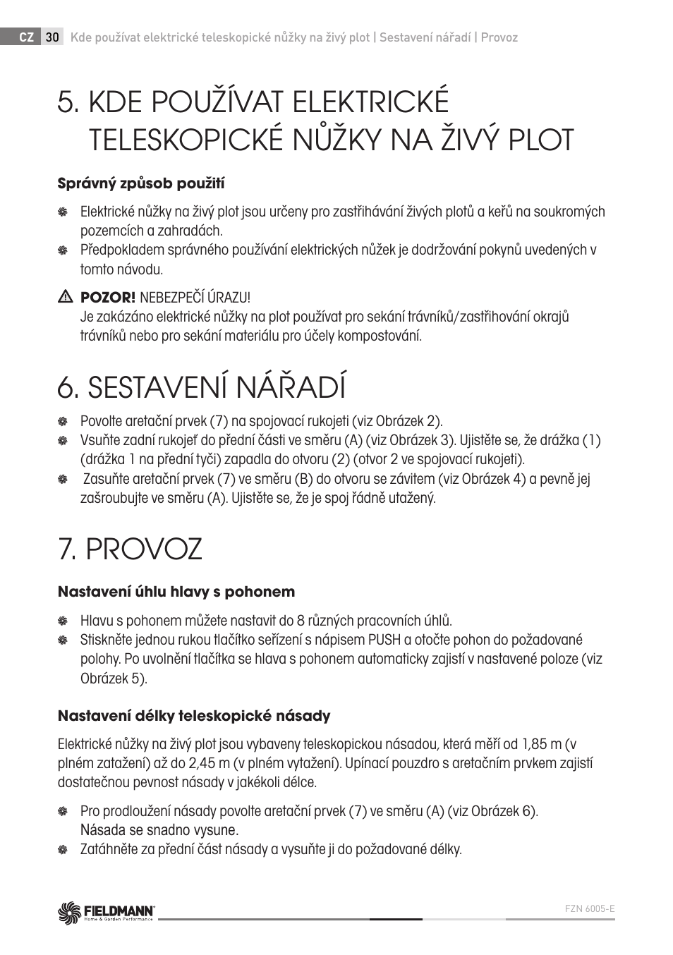 Sestavení nářadí, Provoz | Fieldmann FZN 6005-E User Manual | Page 30 / 80