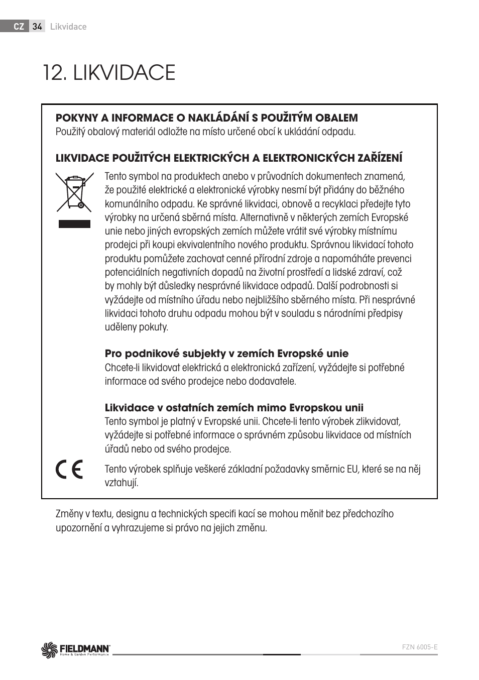Likvidace | Fieldmann FZN 6005-E User Manual | Page 34 / 80