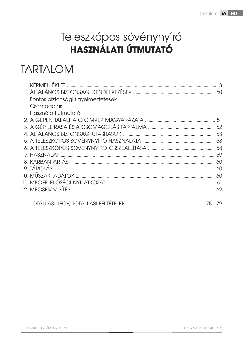 Teleszkópos sövénynyíró, Tartalom, Használati útmutató | Fieldmann FZN 6005-E User Manual | Page 49 / 80