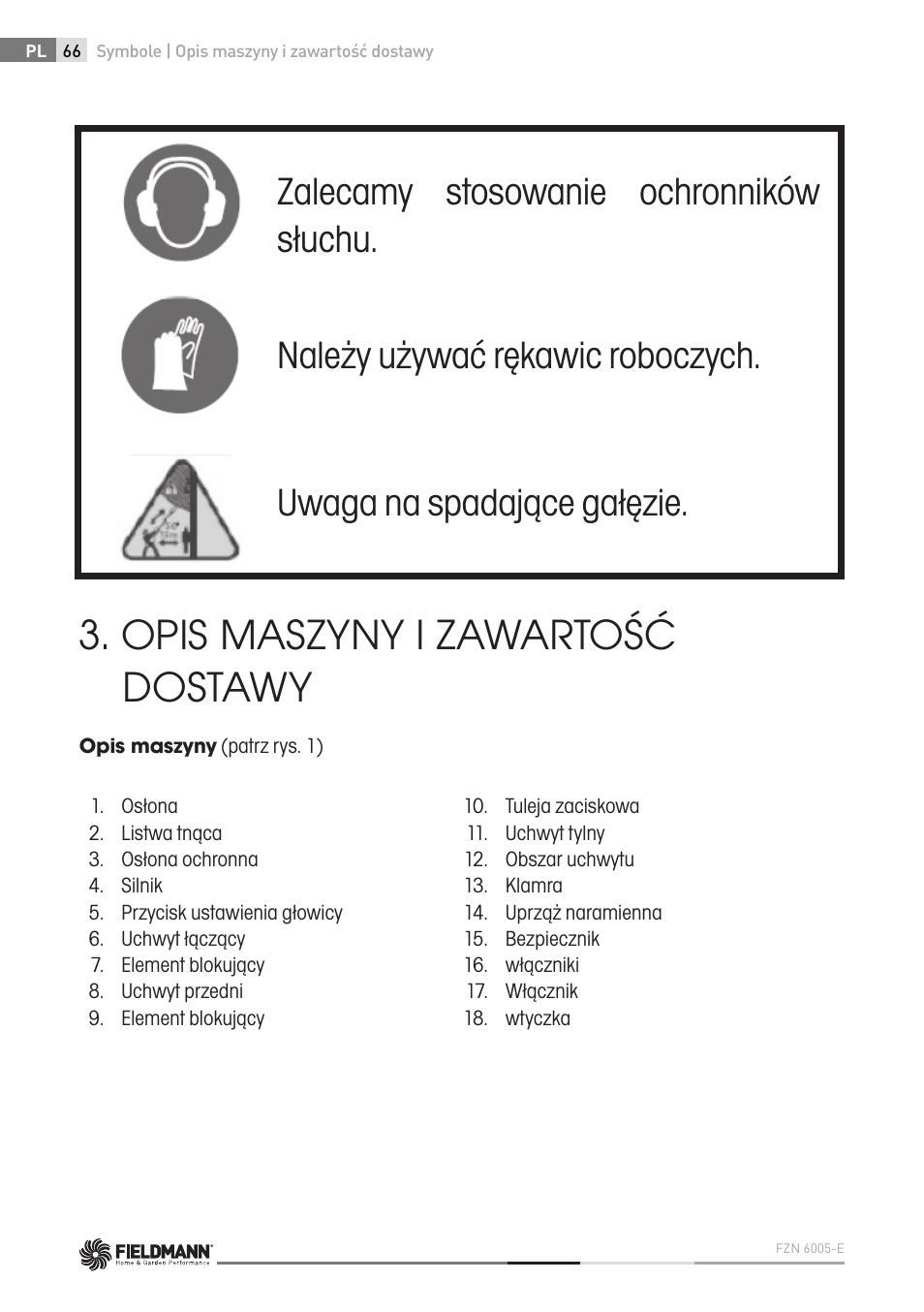 Opis maszyny i zawartość dostawy | Fieldmann FZN 6005-E User Manual | Page 66 / 80