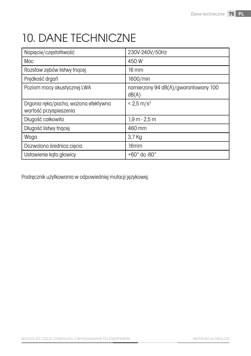 Dane techniczne | Fieldmann FZN 6005-E User Manual | Page 75 / 80