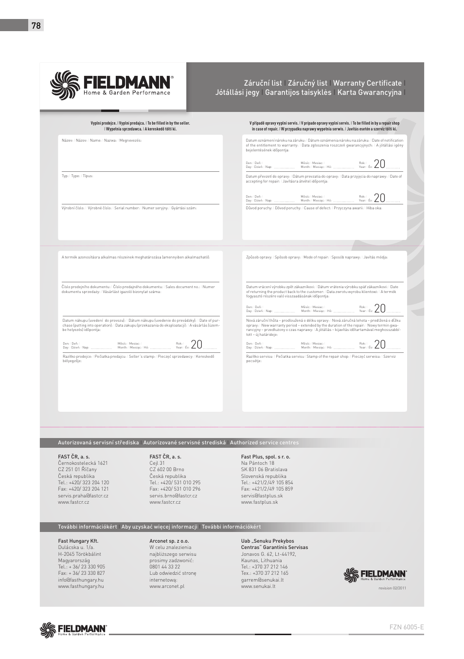 Fzn 6005-e | Fieldmann FZN 6005-E User Manual | Page 78 / 80