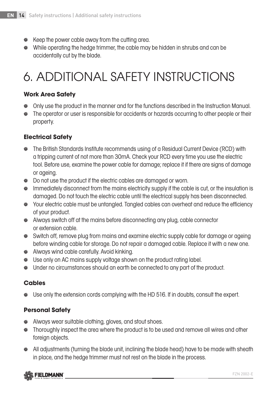 Additional safety instructions | Fieldmann FZN 2002-E User Manual | Page 14 / 110