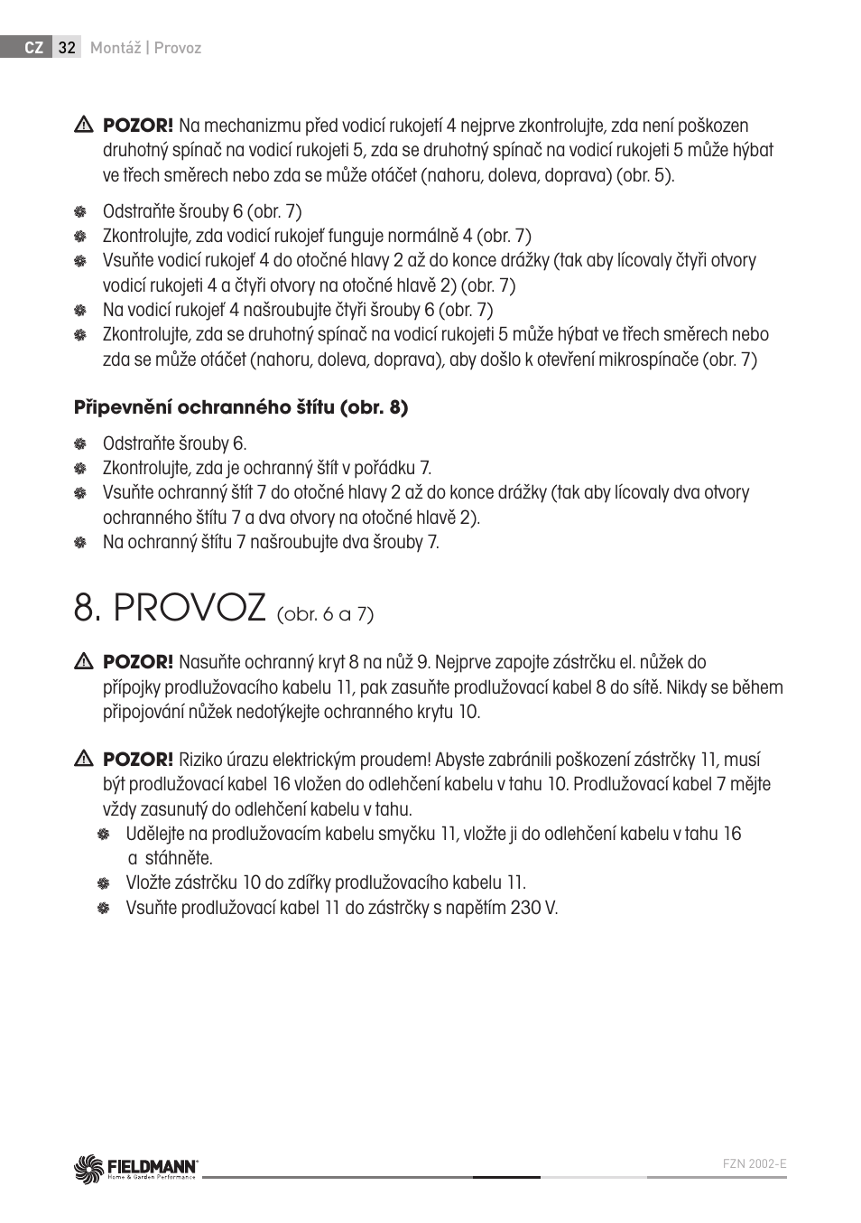 Provoz | Fieldmann FZN 2002-E User Manual | Page 32 / 110