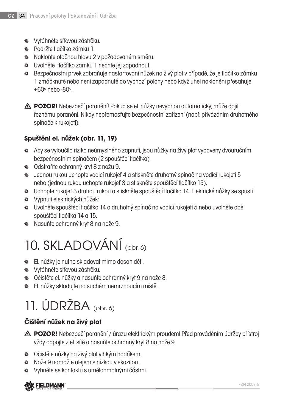 Skladování, Údržba | Fieldmann FZN 2002-E User Manual | Page 34 / 110