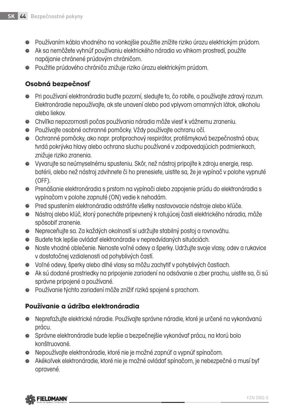 Fieldmann FZN 2002-E User Manual | Page 44 / 110