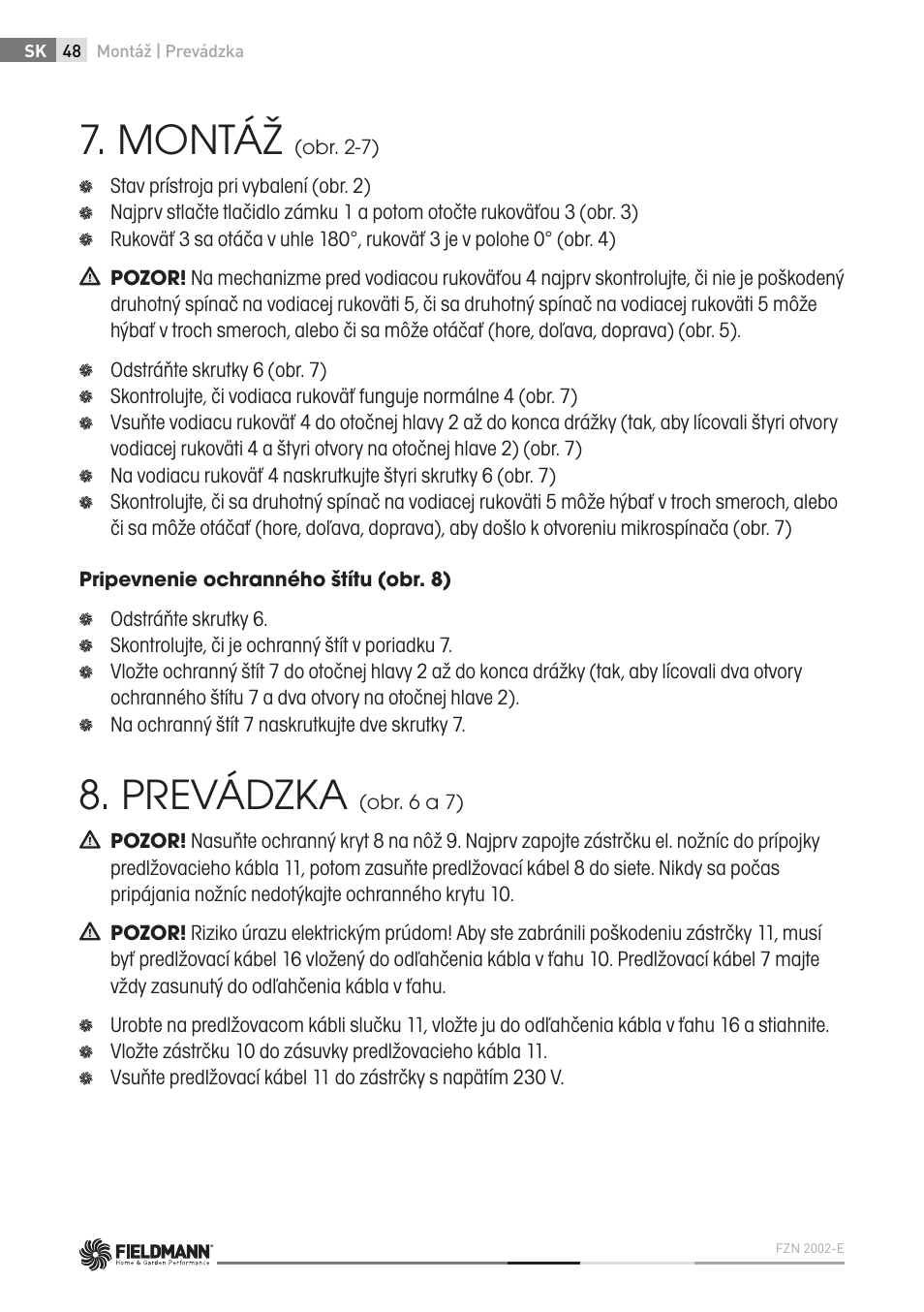 Montáž, Prevádzka | Fieldmann FZN 2002-E User Manual | Page 48 / 110