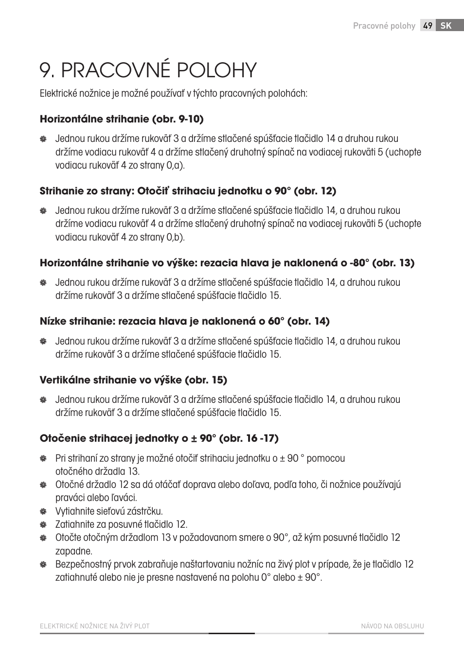 Pracovné polohy | Fieldmann FZN 2002-E User Manual | Page 49 / 110