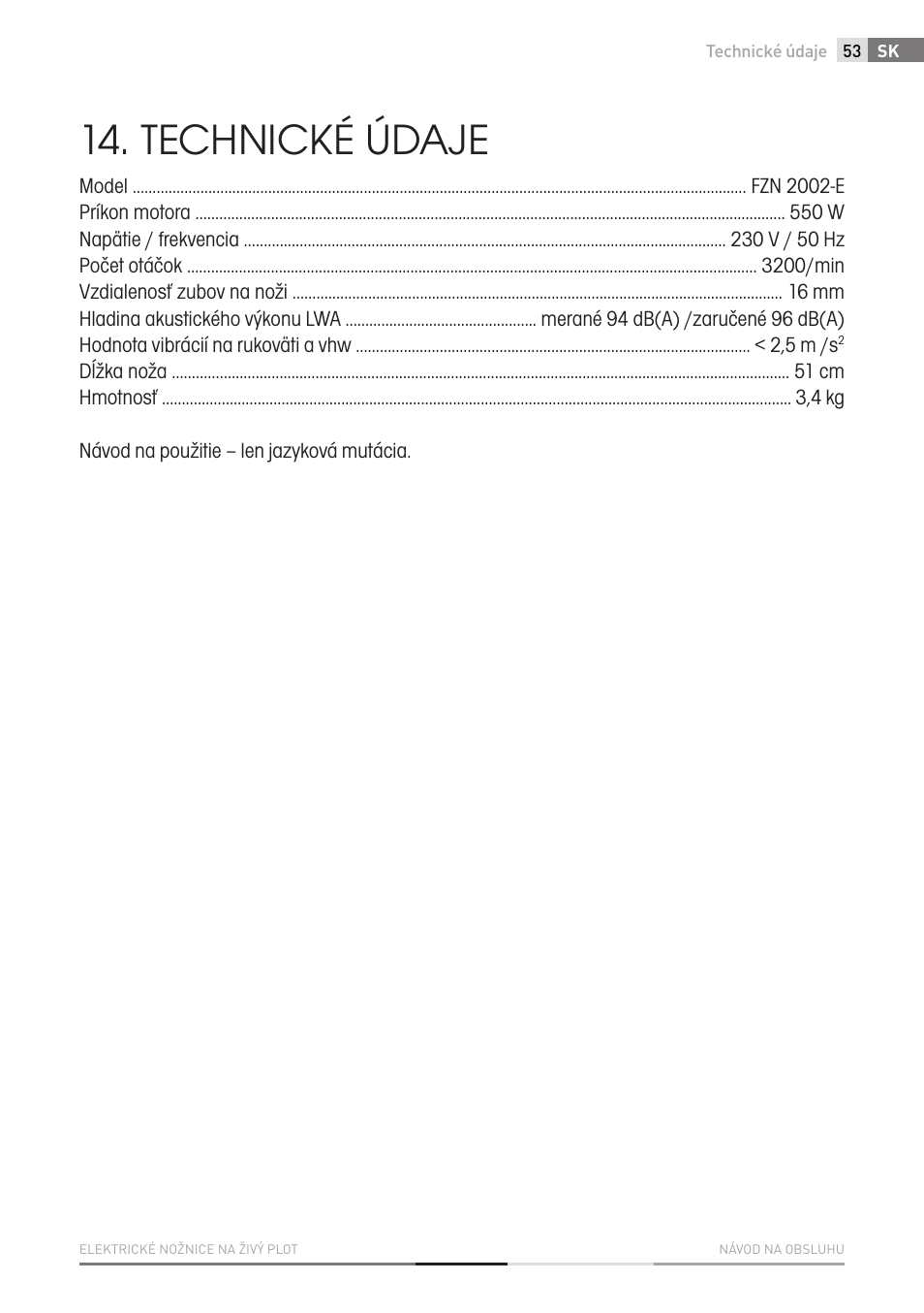 Technické údaje | Fieldmann FZN 2002-E User Manual | Page 53 / 110