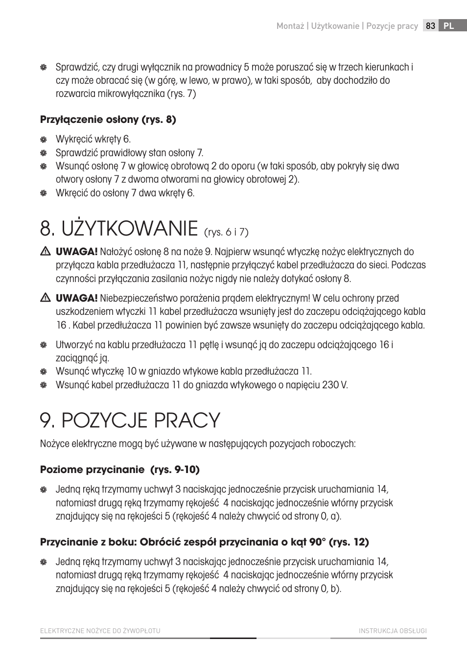 Użytkowanie, Pozycje pracy | Fieldmann FZN 2002-E User Manual | Page 83 / 110