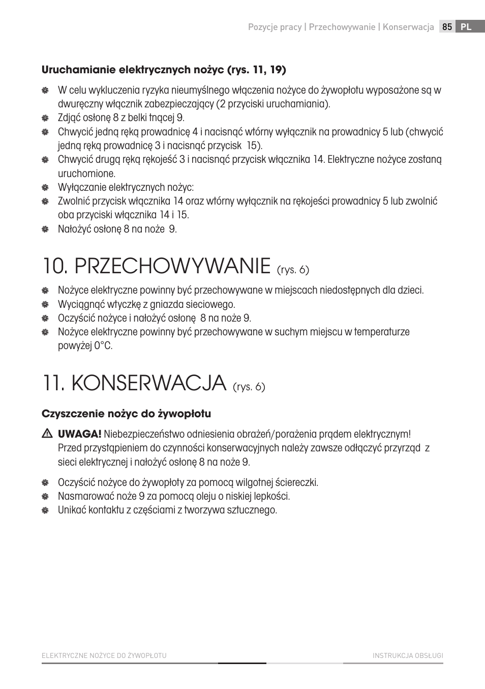 Przechowywanie, Konserwacja | Fieldmann FZN 2002-E User Manual | Page 85 / 110