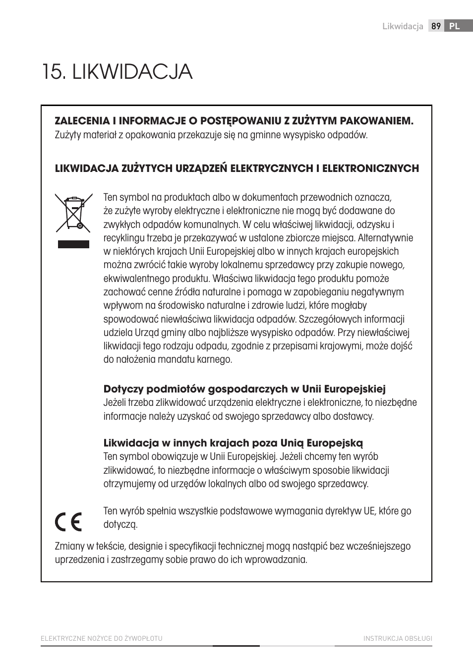 Likwidacja | Fieldmann FZN 2002-E User Manual | Page 89 / 110