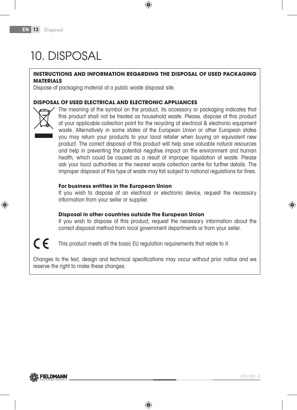 Disposal | Fieldmann FZN 2001-E User Manual | Page 14 / 92