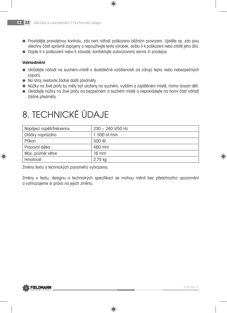 Technické údaje | Fieldmann FZN 2001-E User Manual | Page 24 / 92