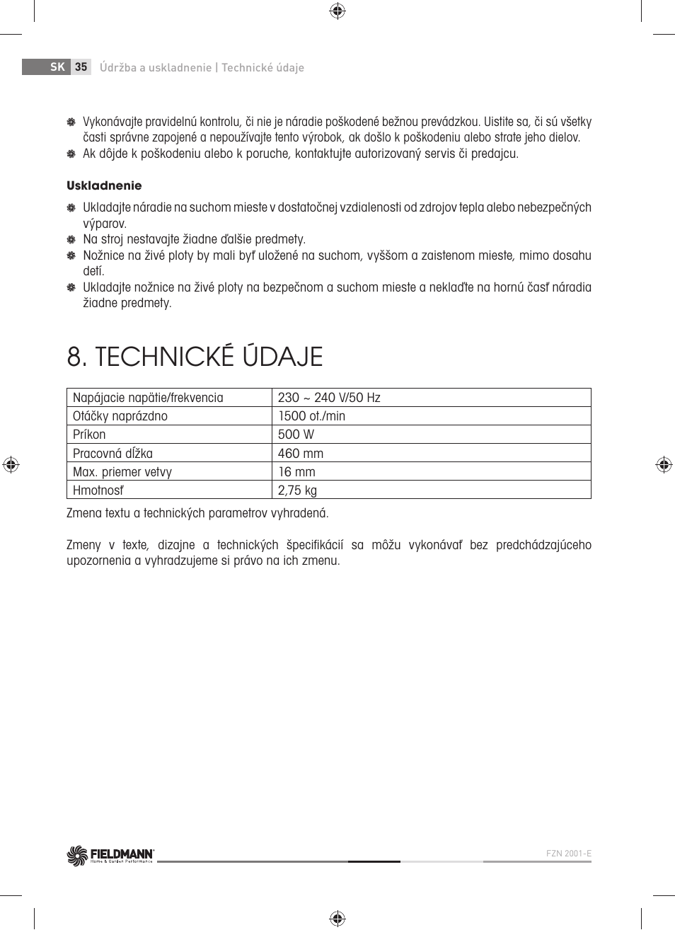 Technické údaje | Fieldmann FZN 2001-E User Manual | Page 36 / 92