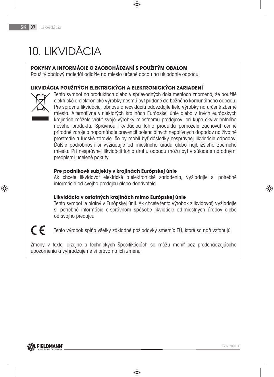 Likvidácia | Fieldmann FZN 2001-E User Manual | Page 38 / 92