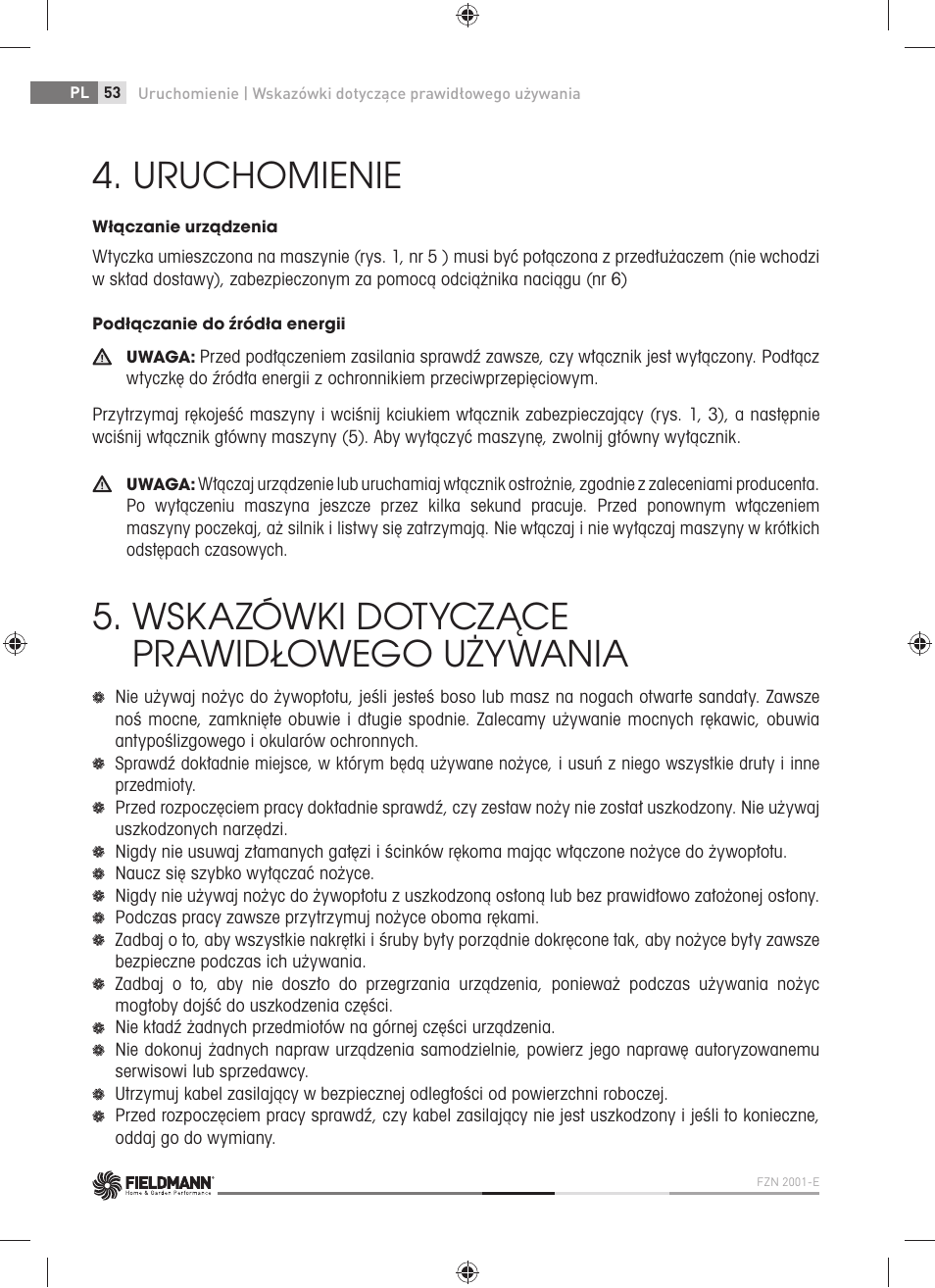 Uruchomienie, Wskazówki dotyczące prawidłowego używania | Fieldmann FZN 2001-E User Manual | Page 54 / 92