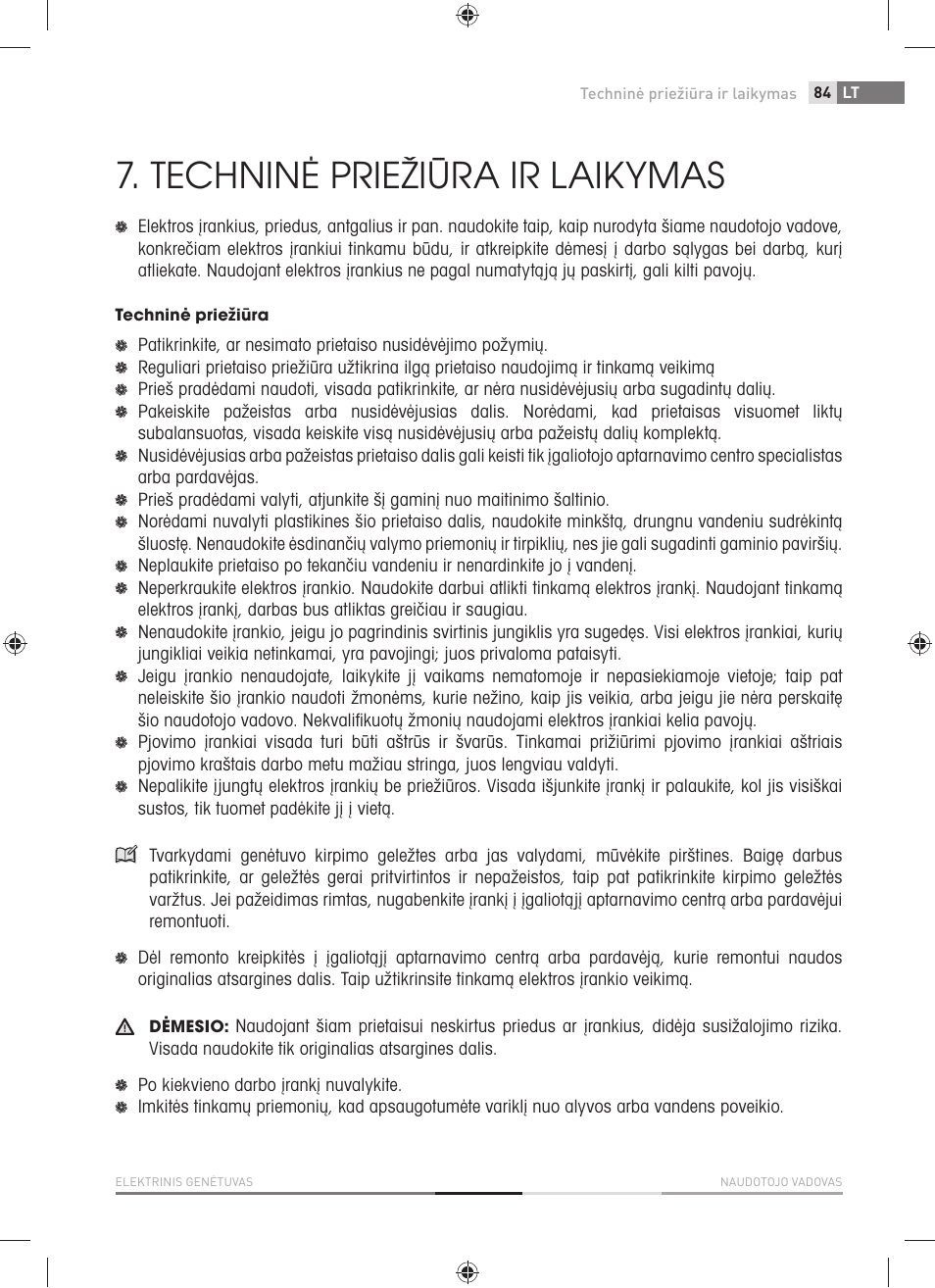 Techninė priežiūra ir laikymas | Fieldmann FZN 2001-E User Manual | Page 85 / 92