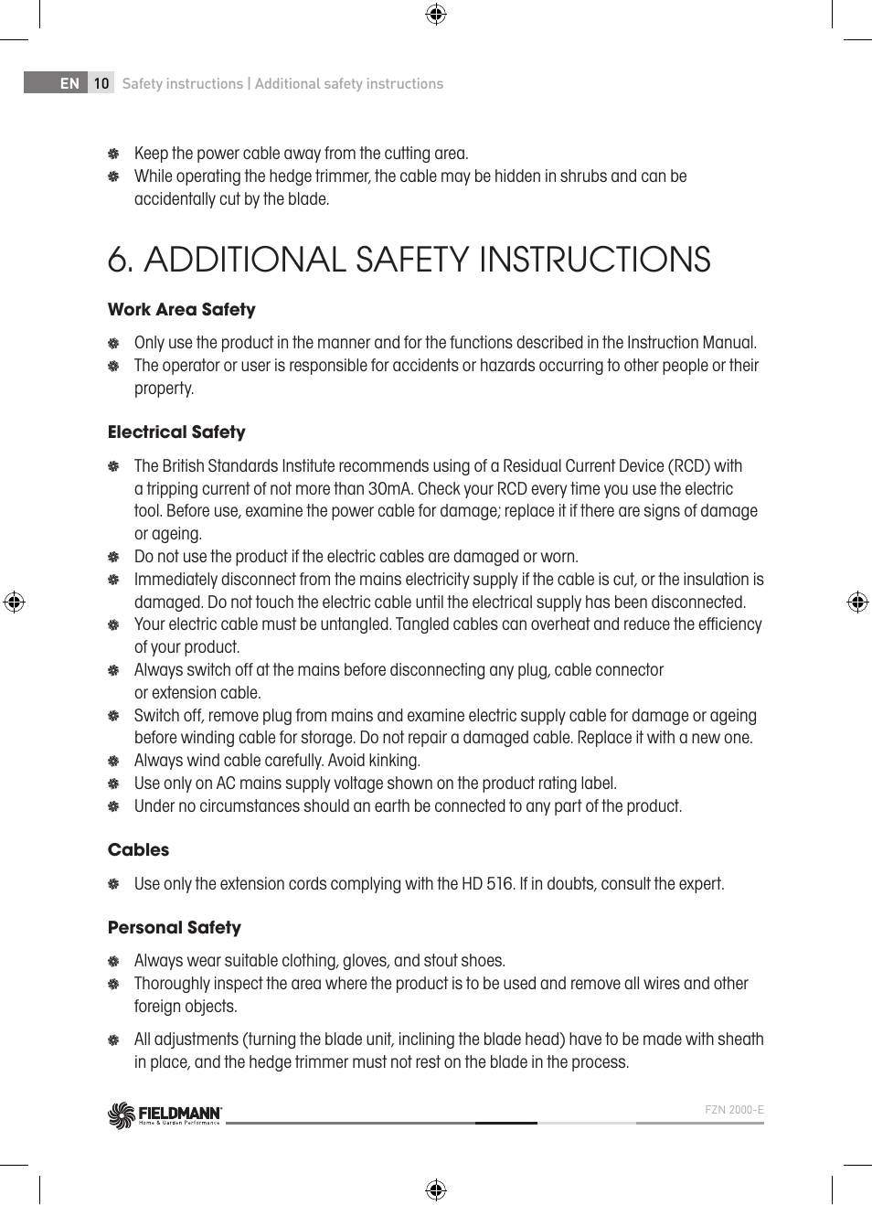 Additional safety instructions | Fieldmann FZN 2000-E User Manual | Page 10 / 76