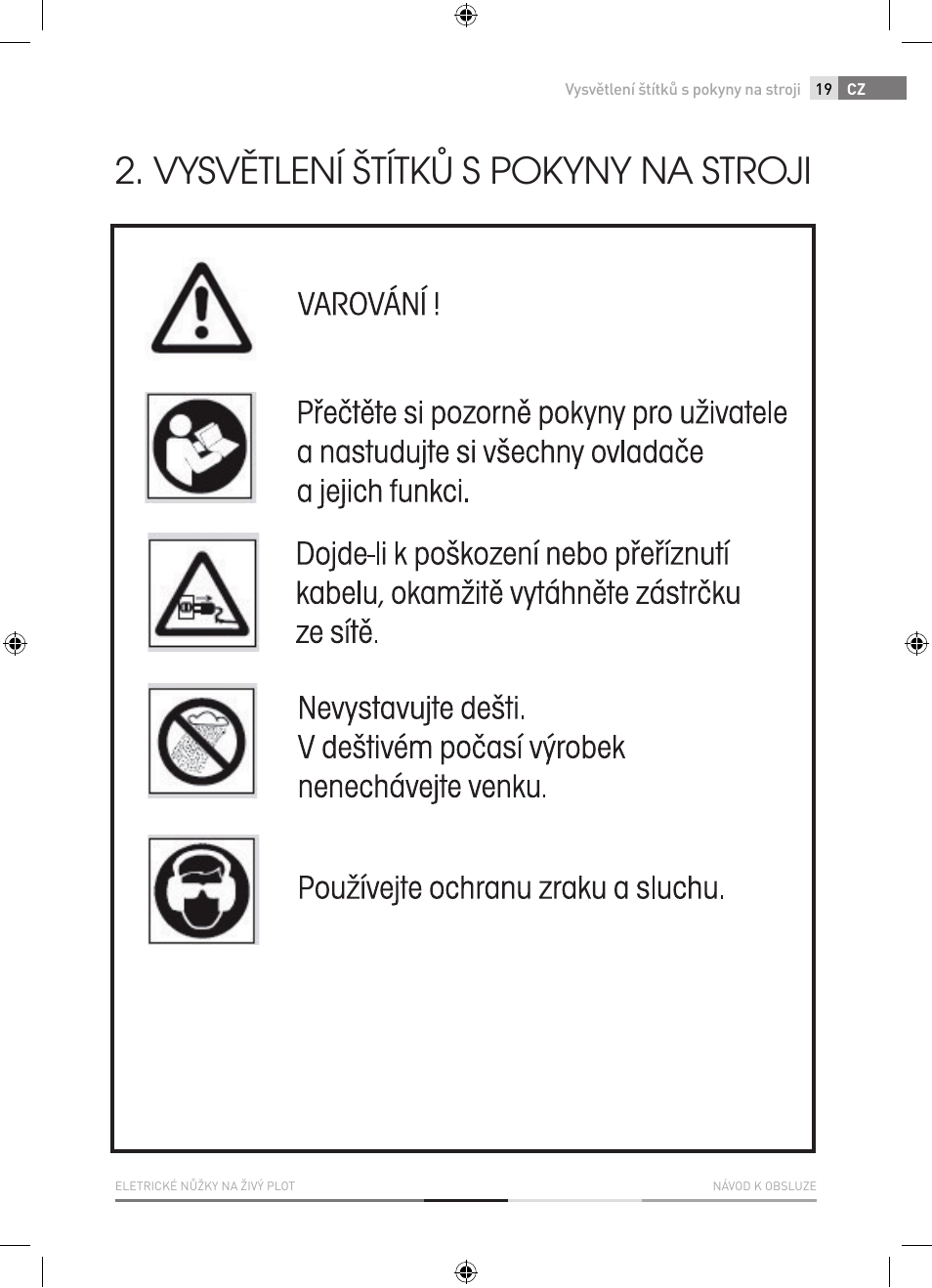 Vysvětlení štítků s pokyny na stroji | Fieldmann FZN 2000-E User Manual | Page 19 / 76