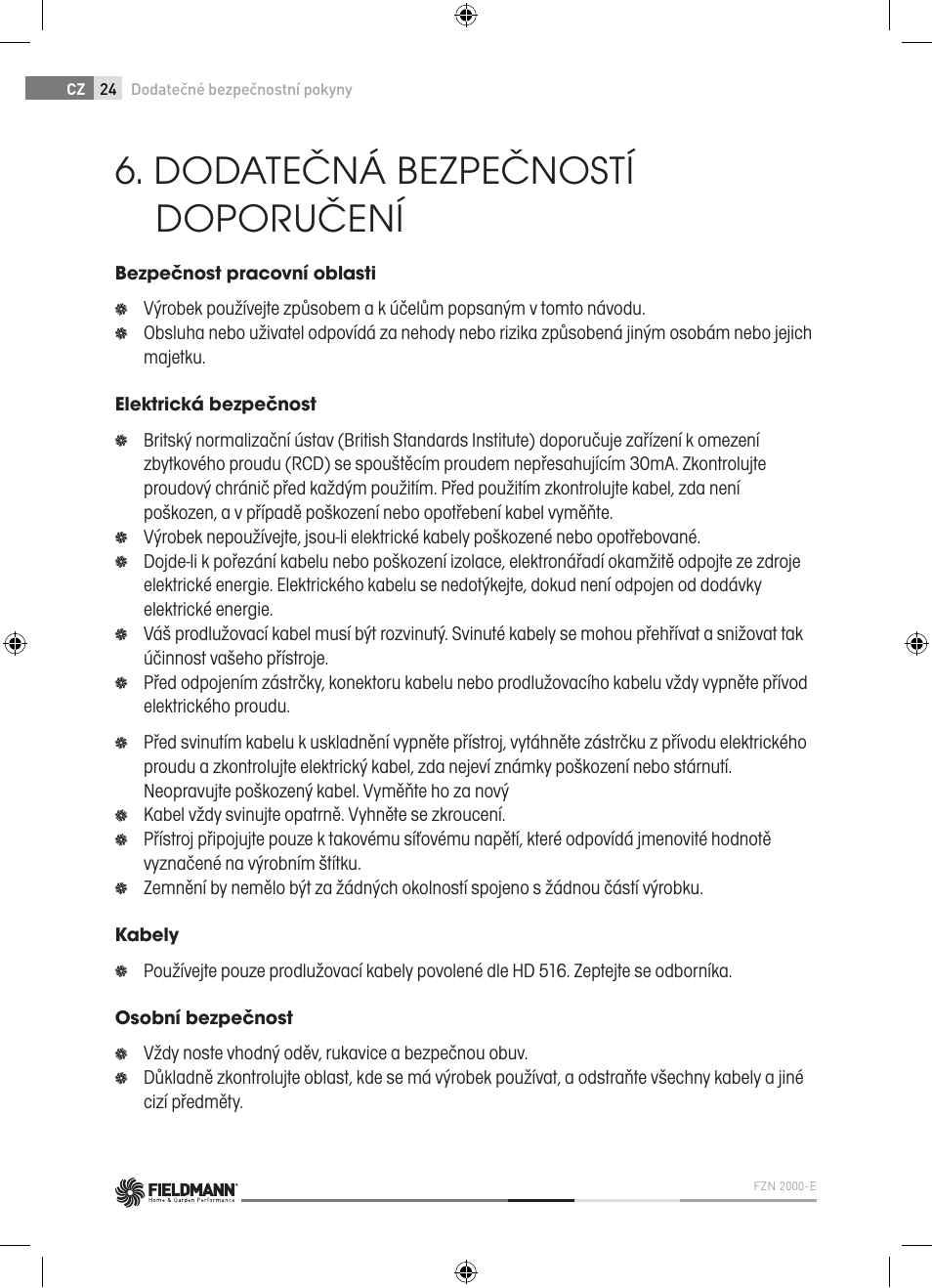 Dodatečná bezpečností doporučení | Fieldmann FZN 2000-E User Manual | Page 24 / 76