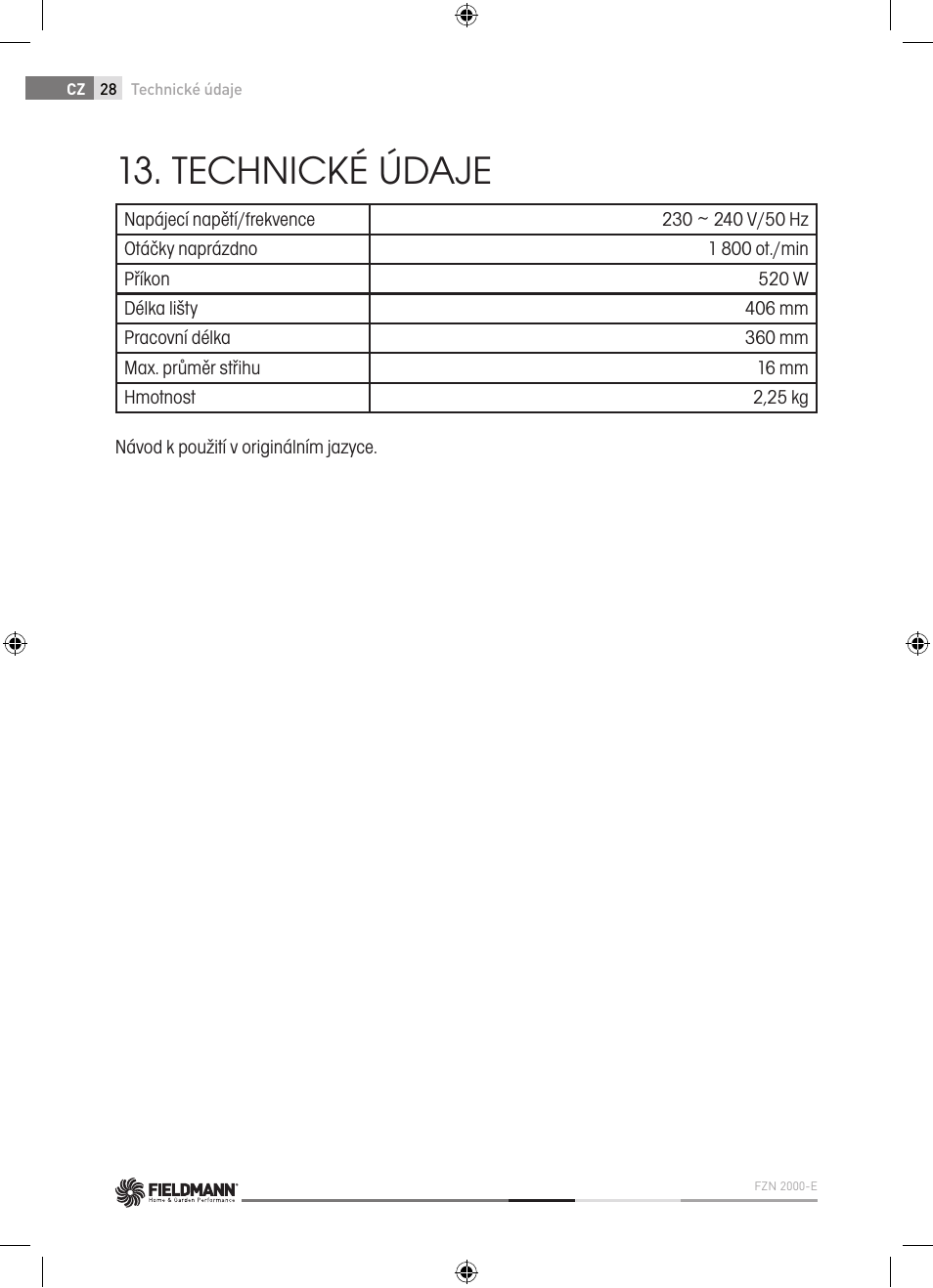 Technické údaje | Fieldmann FZN 2000-E User Manual | Page 28 / 76