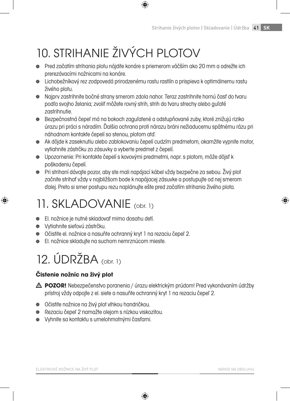 Strihanie živých plotov, Skladovanie, Údržba | Fieldmann FZN 2000-E User Manual | Page 41 / 76