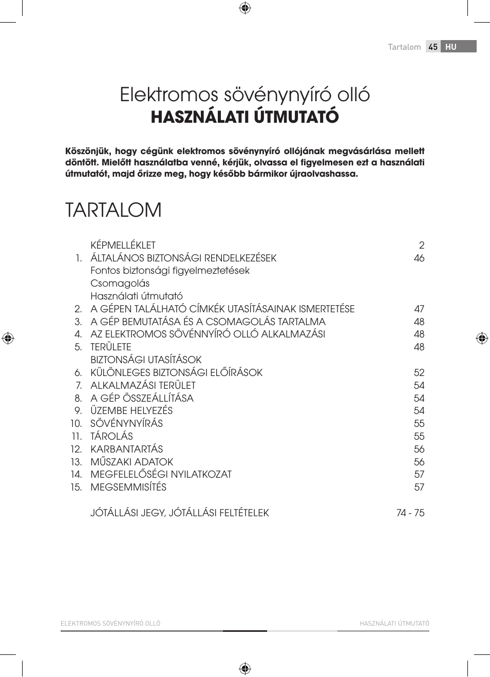 Elektromos sövénynyíró olló, Tartalom, Használati útmutató | Fieldmann FZN 2000-E User Manual | Page 45 / 76