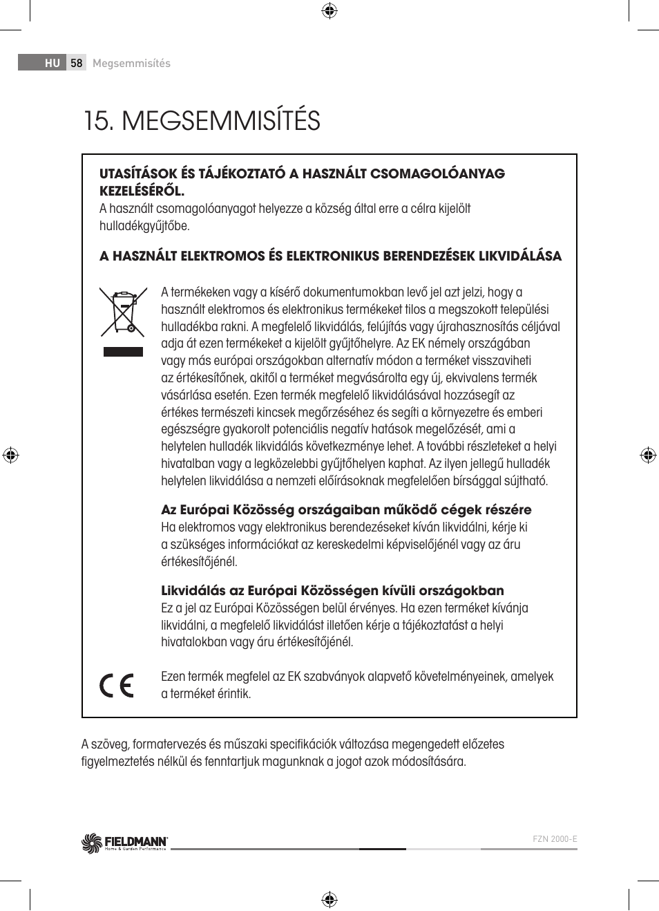 Megsemmisítés | Fieldmann FZN 2000-E User Manual | Page 58 / 76