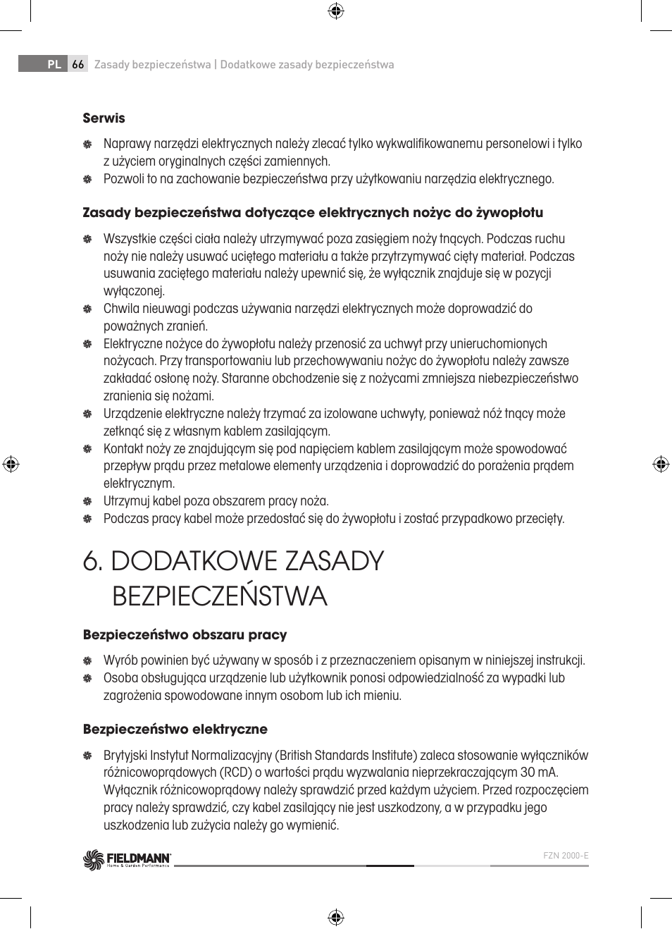 Dodatkowe zasady bezpieczeństwa | Fieldmann FZN 2000-E User Manual | Page 66 / 76