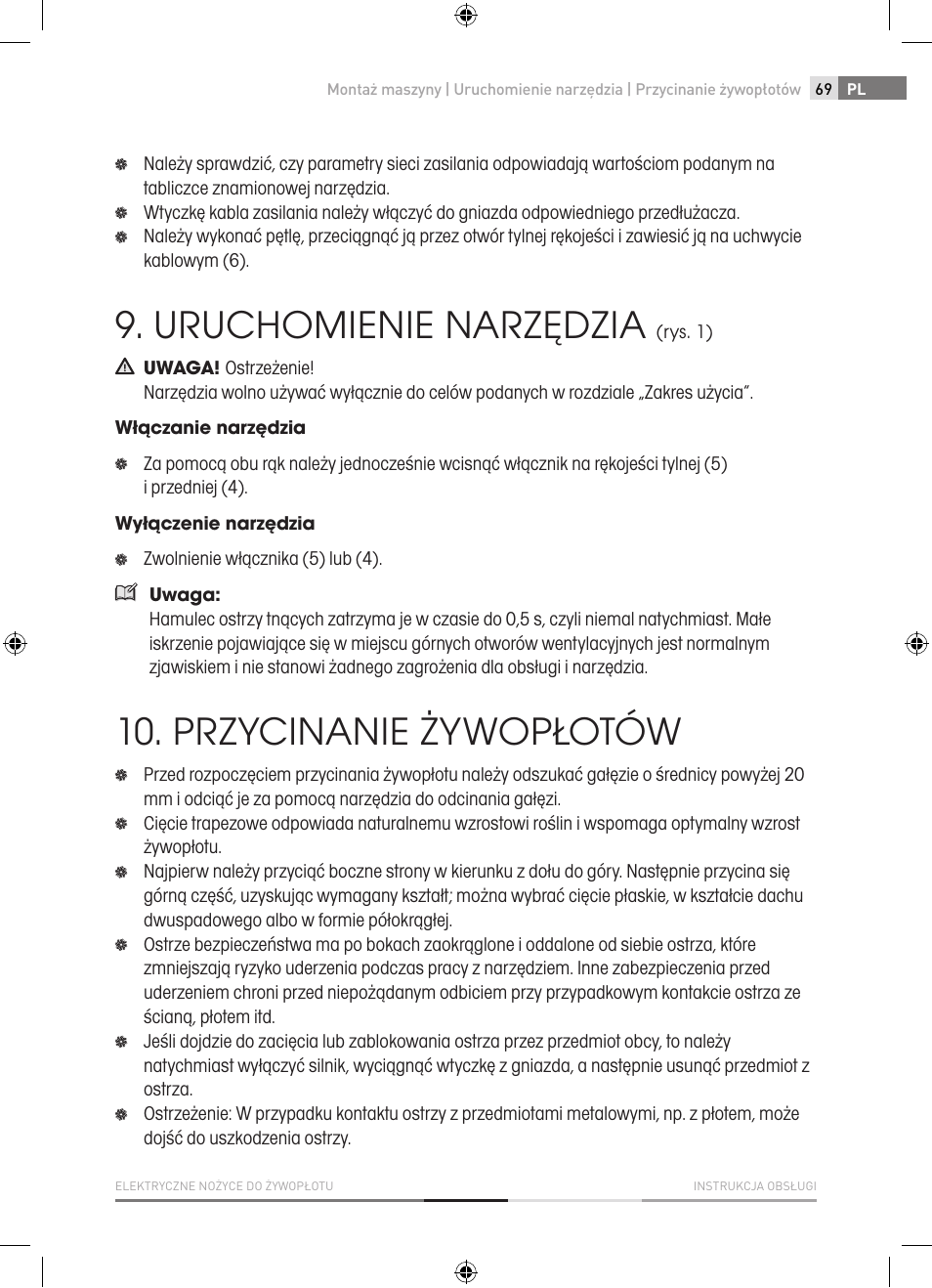 Uruchomienie narzędzia, Przycinanie żywopłotów | Fieldmann FZN 2000-E User Manual | Page 69 / 76