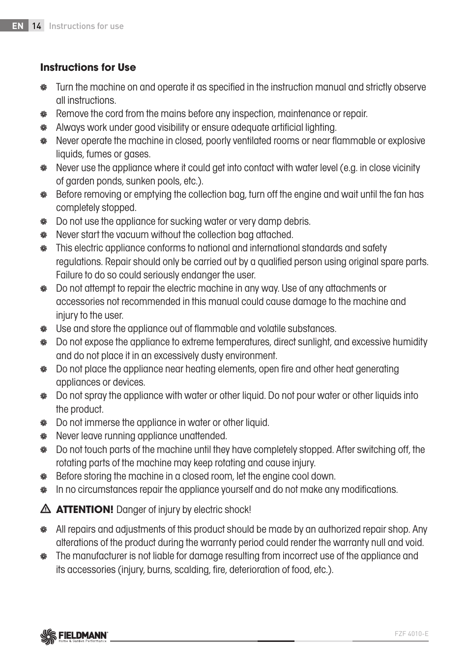 Fieldmann FZF 4010-E User Manual | Page 14 / 80