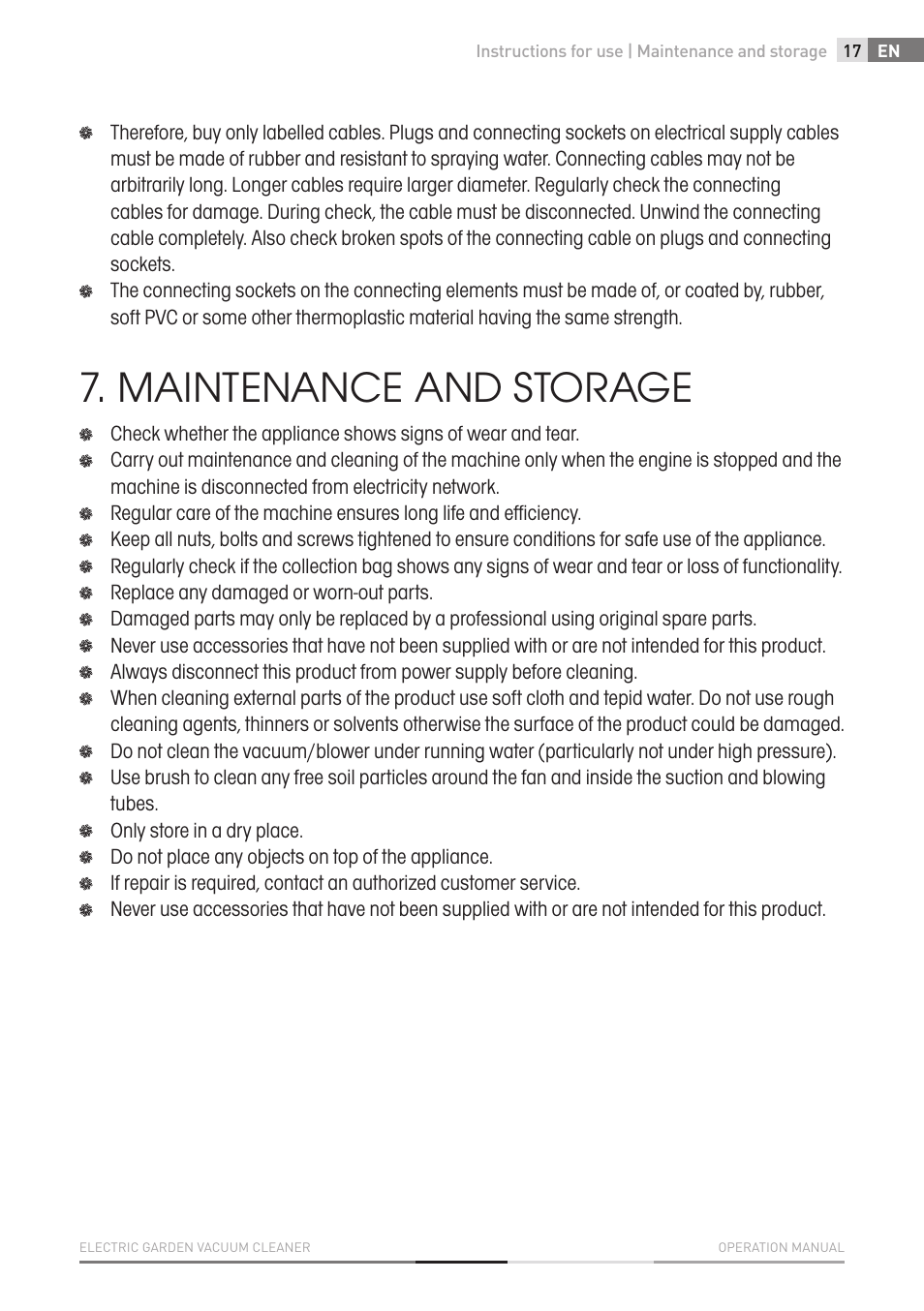 Maintenance and storage | Fieldmann FZF 4010-E User Manual | Page 17 / 80