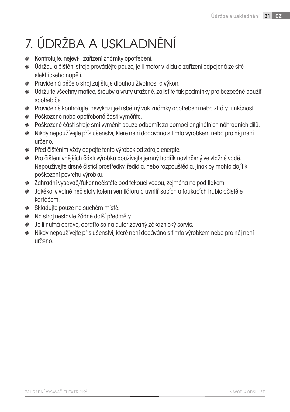 Údržba a uskladnění | Fieldmann FZF 4010-E User Manual | Page 31 / 80