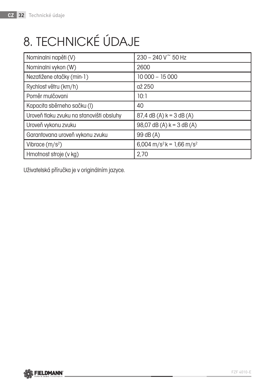Technické údaje | Fieldmann FZF 4010-E User Manual | Page 32 / 80