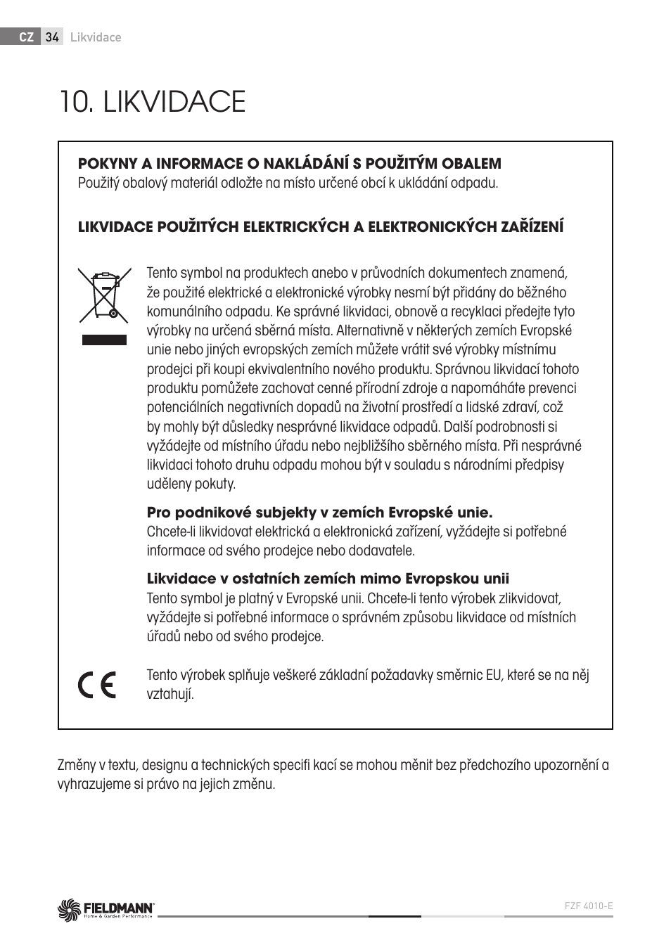 Likvidace | Fieldmann FZF 4010-E User Manual | Page 34 / 80