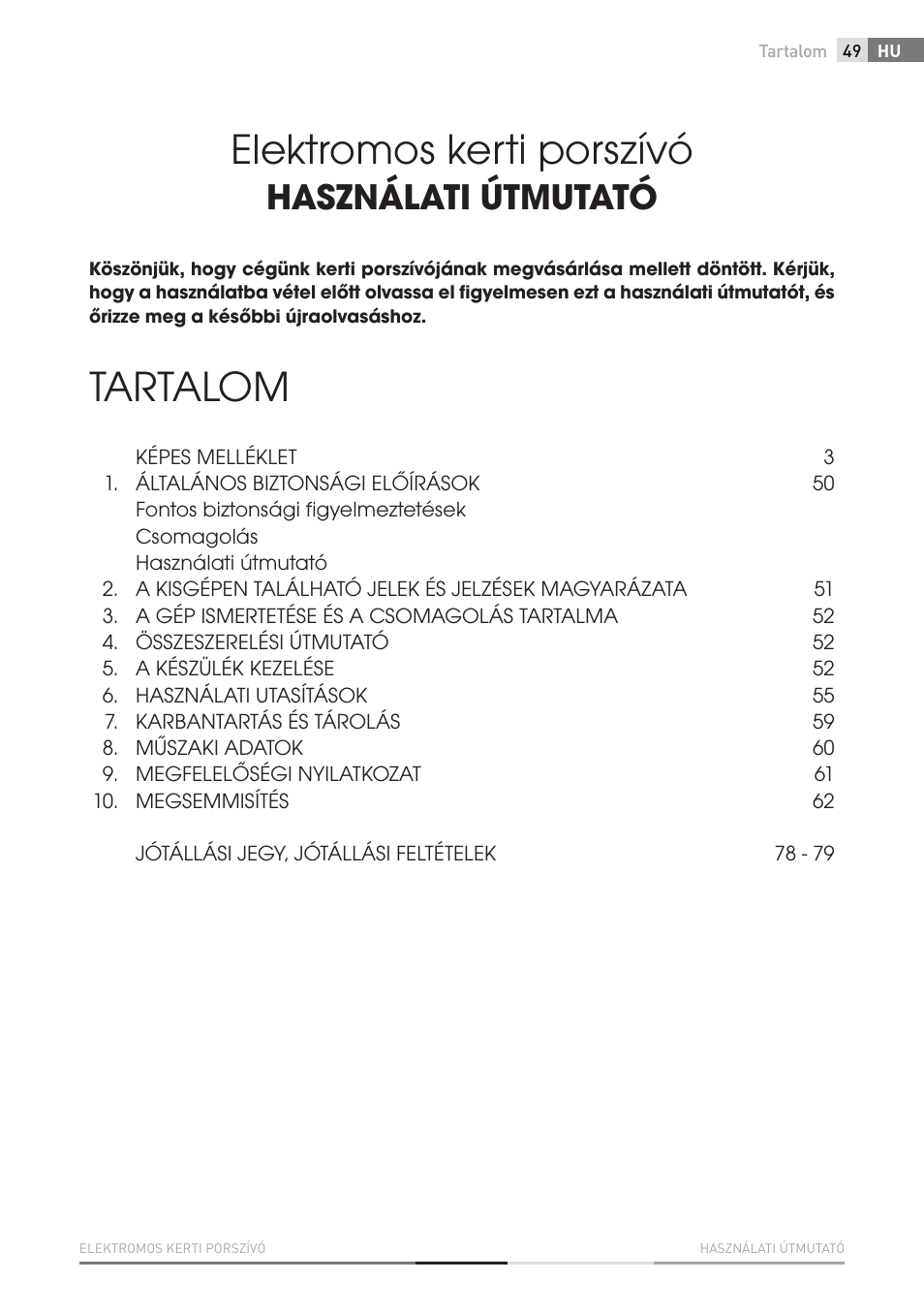 Elektromos kerti porszívó, Tartalom, Használati útmutató | Fieldmann FZF 4010-E User Manual | Page 49 / 80